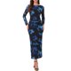 thumbnail image 1 of INSPIRE CHIC Vestido ajustado floral de mujer con mangas largas, cuello barco fruncido, vestido de cóctel maxi de malla XL negro, 1 of 6