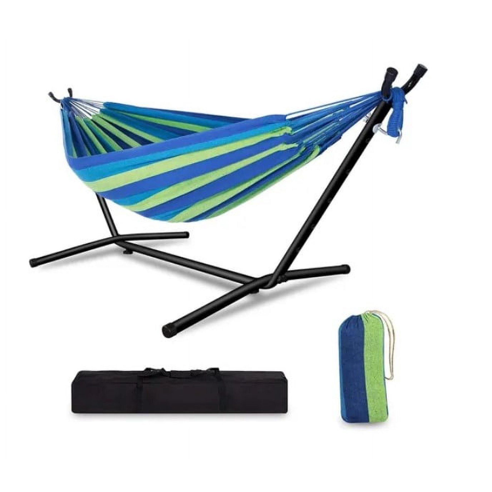 Genérico - Hamaca Doble Azul Con Soporte Acero, Estuche, Interior Y Exterior