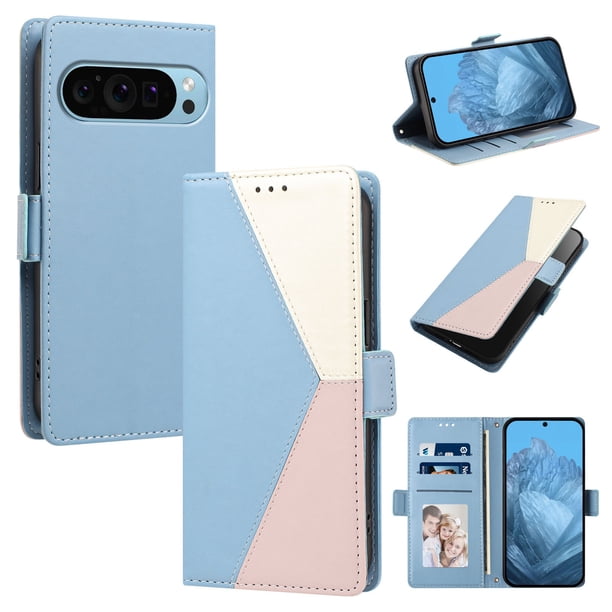 Funda Cartera Tricolor para Google Pixel 10/10 Pro 5G con Ranuras, Azul Claro