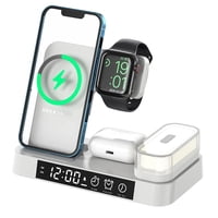Genérico - Base De Carga Inalámbrica 3 En 1 De 30 W Con Reloj Despertador Y Luz Nocturna Para Iphone Y Apple Watch-Blanco