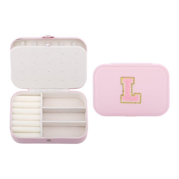 Caja de joyería rectangular de cuero PU REGALWOVEN para mujeres con patrón de letras, organizador de joyas de una sola capa L