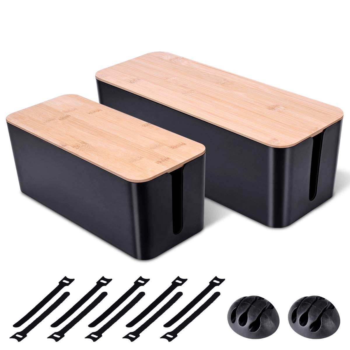 Caja De Gestión De Cables Chouky, Estilo Madera, 2 Unidades, Color Negro