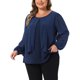 thumbnail image 4 of Agnes Orinda Blusa Elegante de Mujer Talla Grande de Chifón con Paneles en Capas, Cuello Redondo, Mangas Largas, 3X Azul Oscuro, 4 of 6