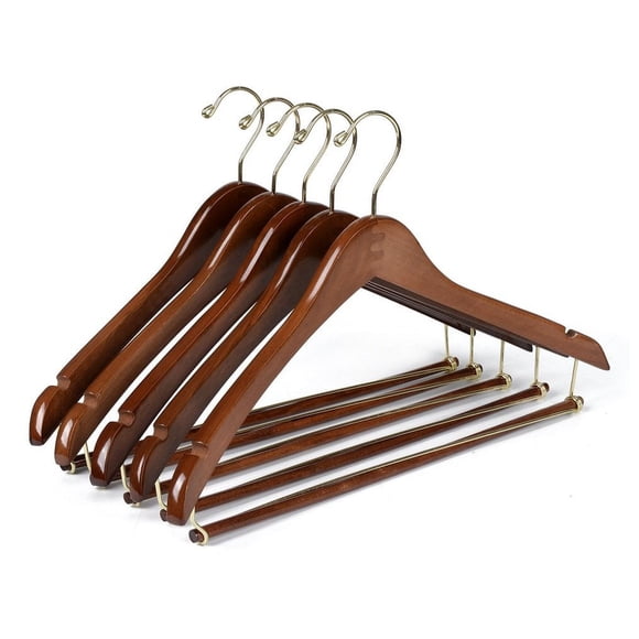 Perchas de madera para trajes de calidad con acabado en nogal (paquete de 5)