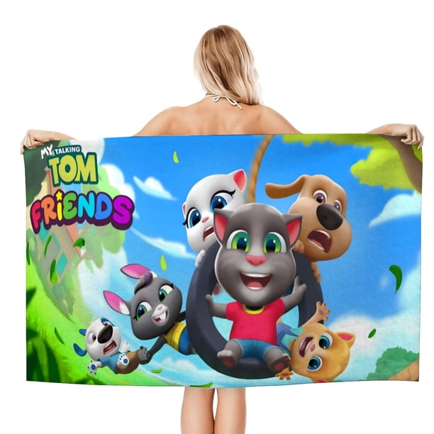 Talking Tom Toalla de playa de secado rápido con diseño temático, regalo para mujeres y niñas, ideal para cumpleaños, fans, amantes de la música, uso en la playa o al aire libre, 78 × 160 cm
