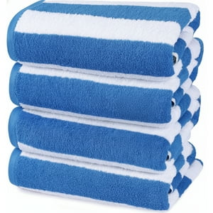 Aura Zeus - Set De 4 Toalla De Playa Algodon 150X75 Cm Xl Viaje Grande Rayada Az Azul