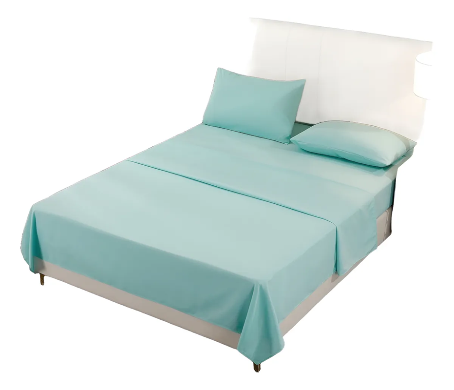 Genérico - Juego Sabana Poli Algodon 200 Hilos 2 Plazas Color Celeste