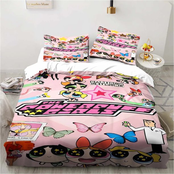 The Powerpuff Girls King Size Bedding Sets Anime Cosplay Cute Bed Quilt Covers Pillowcases Bedroom Duvet Cover Sets