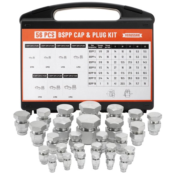 Kit de Tapas y Tapones BSPP Venussar 56 piezas (02‑16)