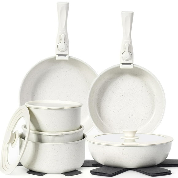 Juego de utensilios de cocina SODAY, 17 unidades, antiadherentes con mango desmontable, color blanco