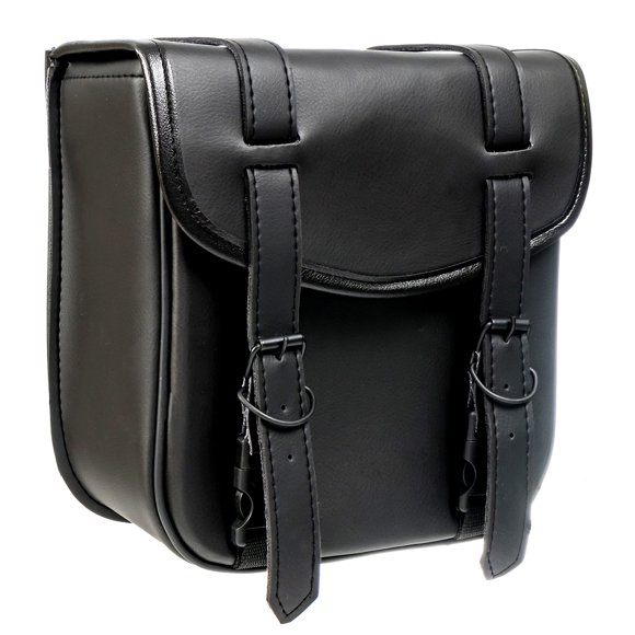 Bolsa de piel sintética negra para moto Sissy Bar, 3 puntos, soportes resistentes con hebillas frontales de liberación rápida, ajuste universal para barras o horquillas