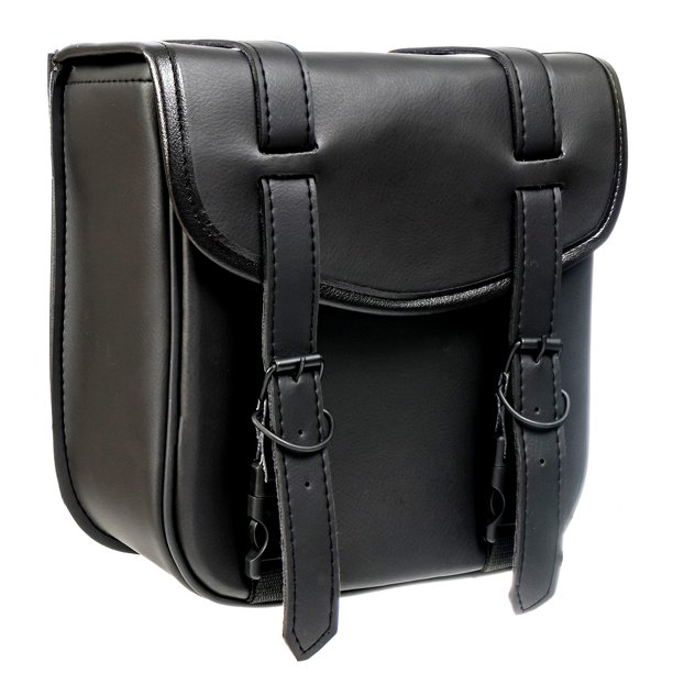 Bolsa de piel sintética negra para moto Sissy Bar, 3 puntos, soportes resistentes con hebillas frontales de liberación rápida, ajuste universal para barras o horquillas