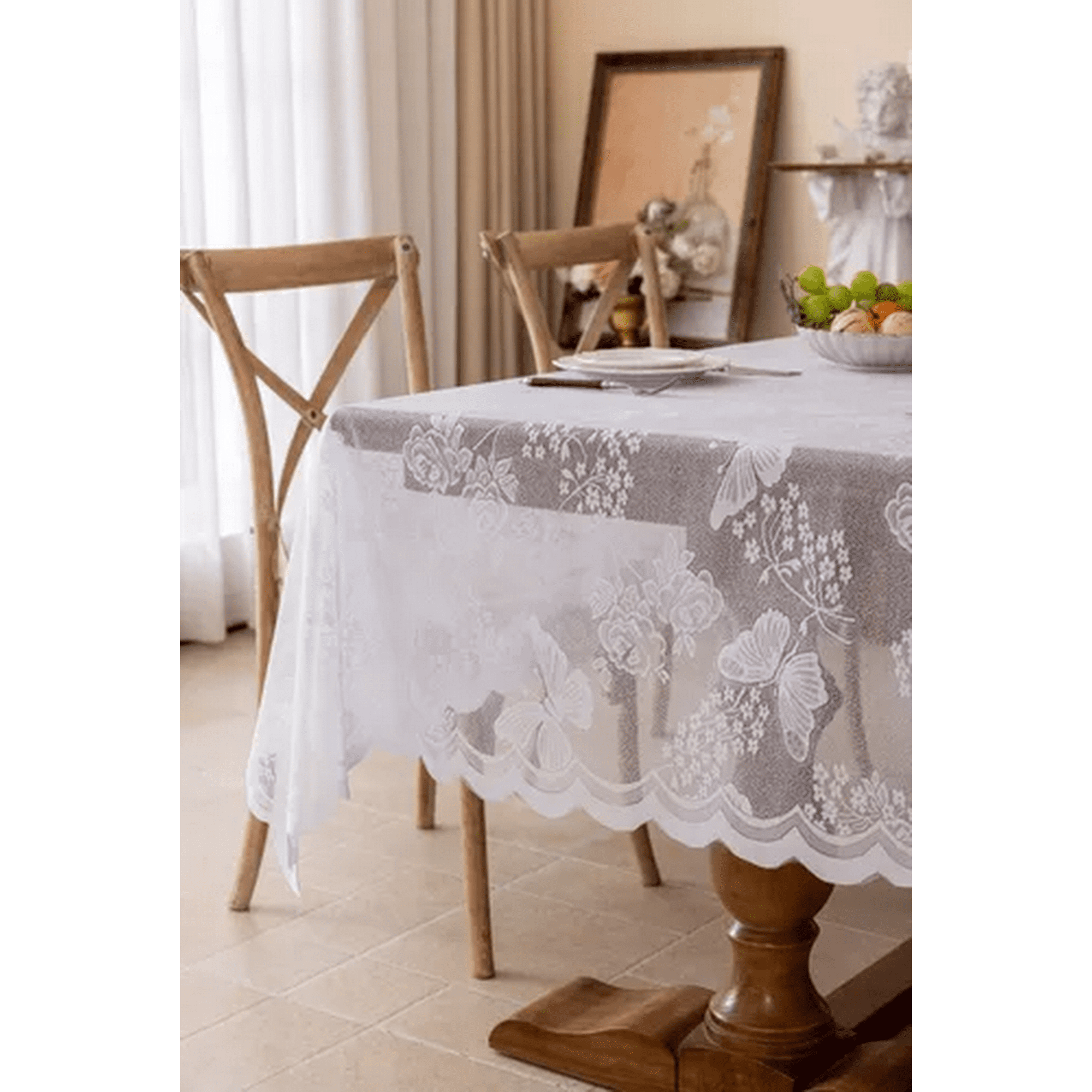 Genérico - Mantel Mariposa Visillo Encajes 150x215 Blanco