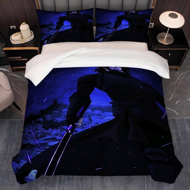 3pcs Black Armor Swordsman North Sword Jianghu Theme Korean Ins Style Printed Bedding Three-Piece Set Duvet Cover Pillowcase Set