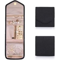 Xusx111 - Joyería De Viaje Organizador Caso Rollo De Joyería Plegable Para Anillos De Viaje, Collares, Pendientes, Pulseras, Mini, (Negro Grande) Bolsa De Almacenamiento Solo