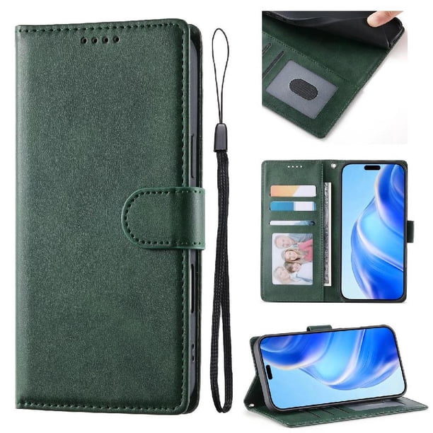 Funda Tipo Billetera para Realme 15T Cover 2 en 1 Desmontable con Ranuras para Tarjetas y Ventana de Foto, Soporte y Correa de Muñeca Verde