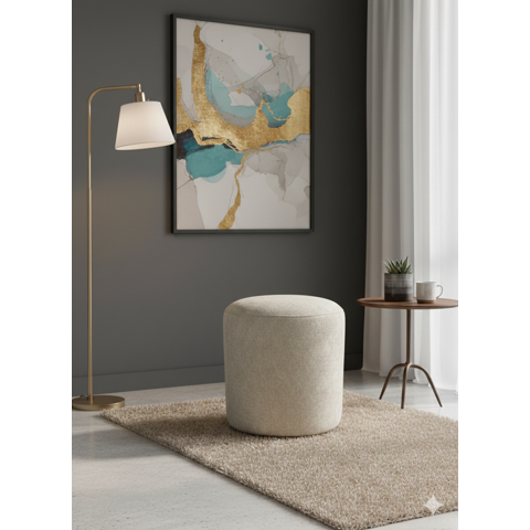 Muebles New - Puff Redondo Beige Lino