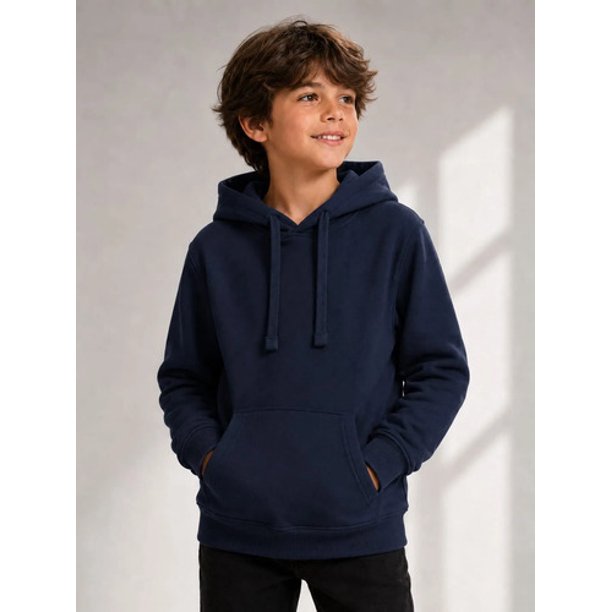 Poleron Canguro De Niño Basico 340g Basico Con Capucha 70/30 6 Azul Marino Lisa