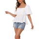 thumbnail image 4 of INSPIRA CHIC Lazo de mariposa en la espalda para blusa casual de cuello cuadrado con mangas abullonadas para mujer L Blanco, 4 of 6