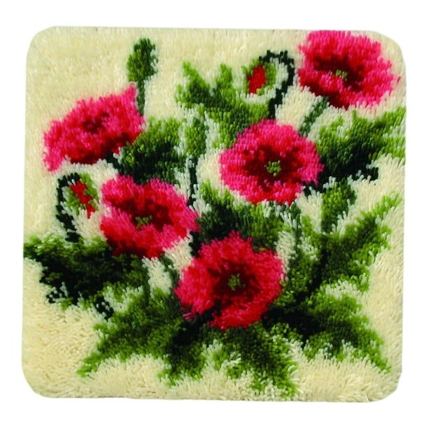 Kits De Alfombra Con Gancho De Lengüeta, Alfombra Cuadrada Hecha A Mano Para Principiantes, Ramo Rojo De 18x18 Pulgadas