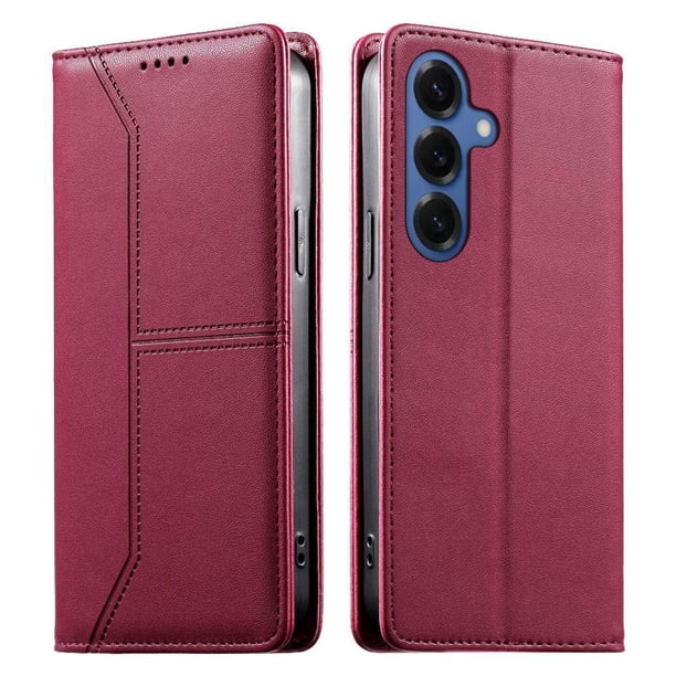 Funda tipo cartera con bloqueo RFID para Samsung Galaxy S26 Plus cubierta magnética de cuero con tapa y soporte Rojo