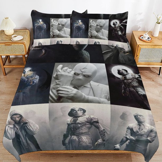 Moon Knight Bedding Sets Ultra Soft Skin-Friendly Duvet Cover 3 Piece, Cute Comforter Cover Bed Set for Boys Girls Kids