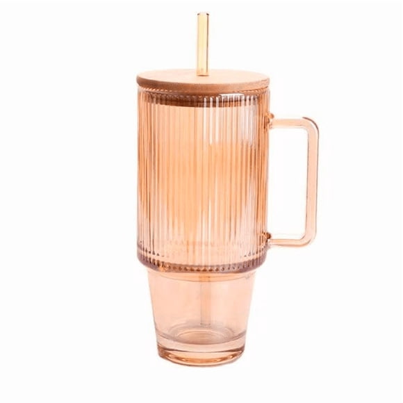 Vaso De Vidrio  Con Tapa Bambu y Bombilla 700ml