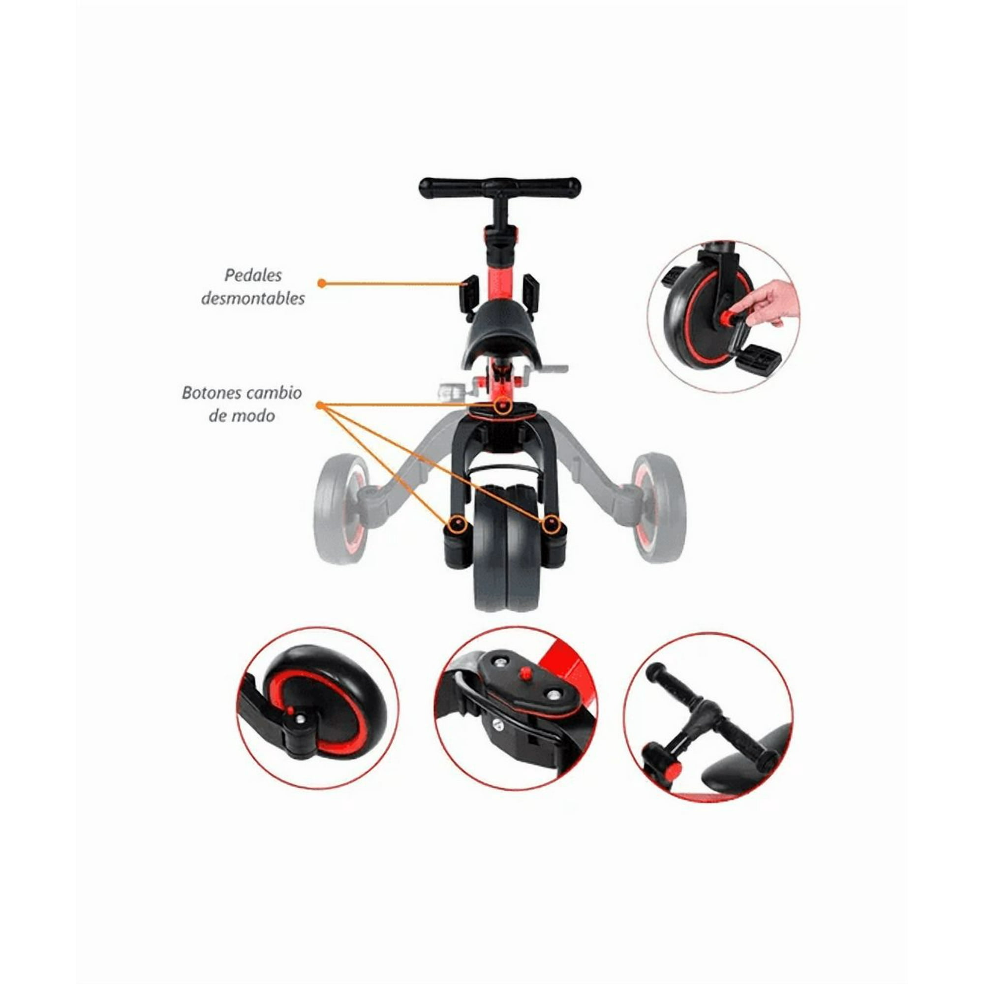 Genérico - Triciclo Correpasillos Multiposiciones En Rojo