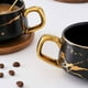 thumbnail image 5 of Taza de espresso, juego de taza de capuchino de 300 ml, taza de café de mármol con platillo, porcelana, taza, platillo, cuchara, negro, 5 of 6
