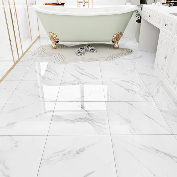 WESTICK Baldosa de piso autoadhesiva efecto mármol 30 x 30 cm blanca, 5 piezas