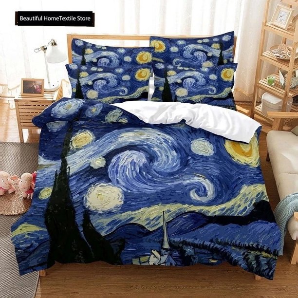 Oil Painting Van Gogh Star Sky Bedding Set Queen King Size Bedroom Decor Quilt Cover Pillowcase Bed Linen Home TextileBed Sheets