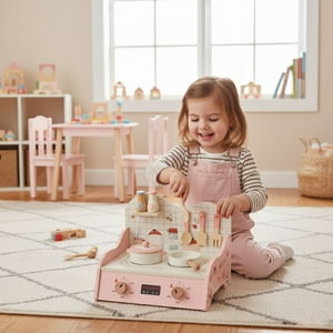 Babyluna - Mini Cocina De Juguete De Madera Con Accesorios Y Portátil