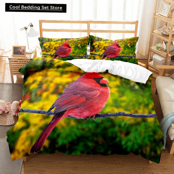 Red Rare Birds Duvet Cover Tropical Flying Animals Bedding Set Wildlife Quilt Cover Polyester Comforter Cover Bed Sheets