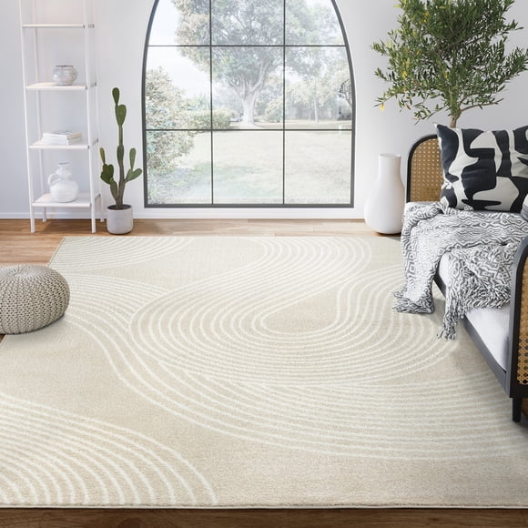 Alfombra Abani Nuevo 160 x 230 cm beige y blanca con diseño espiral