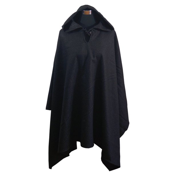 Poncho Clasico Capucha 100% Lana - Largo - Negro