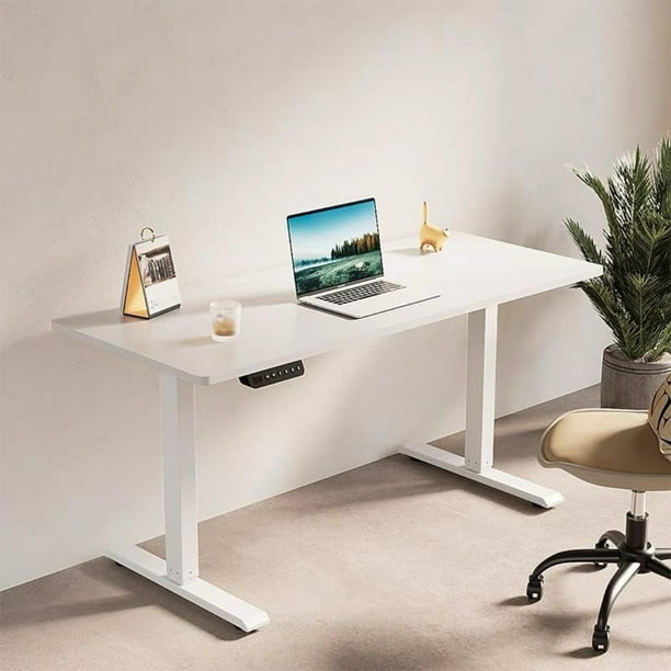 Escritorio De Lujo Ergonomico Electrico De 140 Cm Con Altura Ajustable Color Blanco