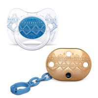 Suavinex - Pack Chupete Fisiológica De Silicona + Broche Couture Azul 4/18 Meses