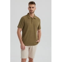Fashionspark - Polera Hombre Slim Cuello Camisero Verde Militar