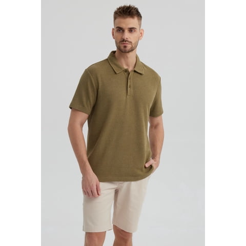 Fashionspark - Polera Hombre Slim Cuello Camisero Verde Militar