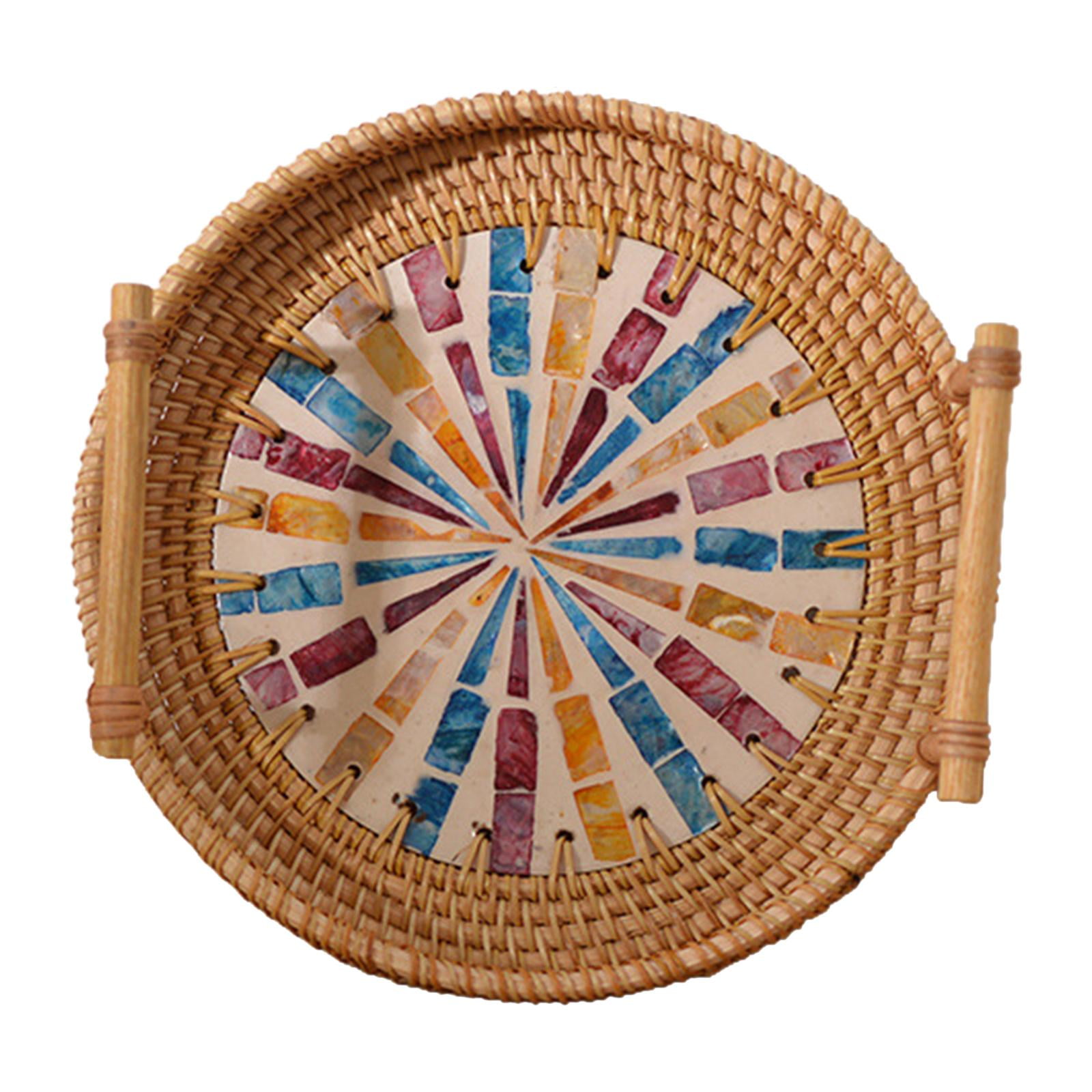 Magideal - Bandeja Decorativa De Ratán Para Servir, De Pan, Bandeja De Té Tejida, Bandeja Organizadora Forma Forma Forma Para Desayuno, Galleta, Cocina, De , 24cm 24x3cm