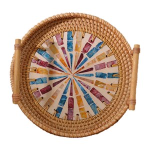 Magideal - Bandeja Decorativa De Ratán Para Servir, De Pan, Bandeja De Té Tejida, Bandeja Organizadora Forma Forma Forma Para Desayuno, Galleta, Cocina, De , 24Cm 24X3Cm