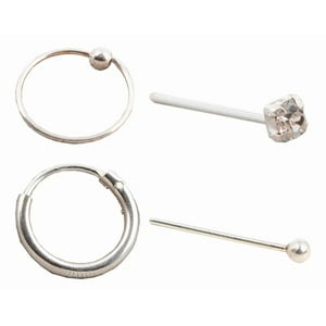 Genérico - Set De Aros Y Piercing De Nariz Plata 925 Promo 2 - Plata