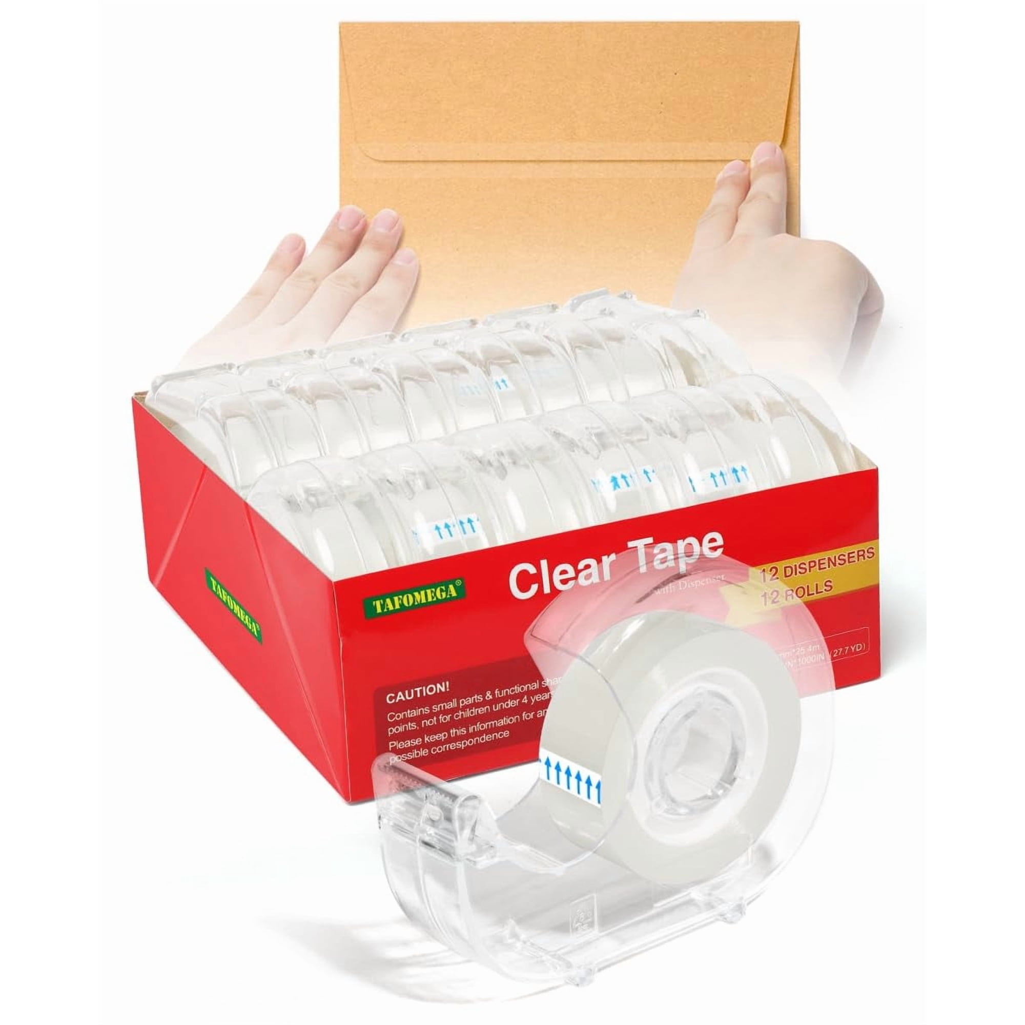 Cinta Adhesiva Transparente Tafomega, Paquete De 12 Unidades, 18 Mm X 25 M, Con Dispensador