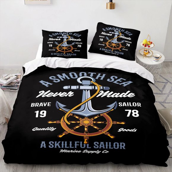 ed Ship's Anchor Duvet CoverBedding Set Ocean Spirit with Pillowcases for Boys Teens Bedroom Decor Double