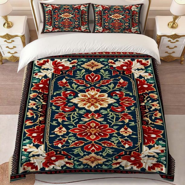 Traditional Pattern Bedding Set | Includes 1 Duvet Cover and 2 Pillowcases Multicolor Print