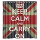 thumbnail image 1 of Cortina de ducha con ganchos "Keep Calm and Carry On" (66 x 72 pulgadas), 1 of 3