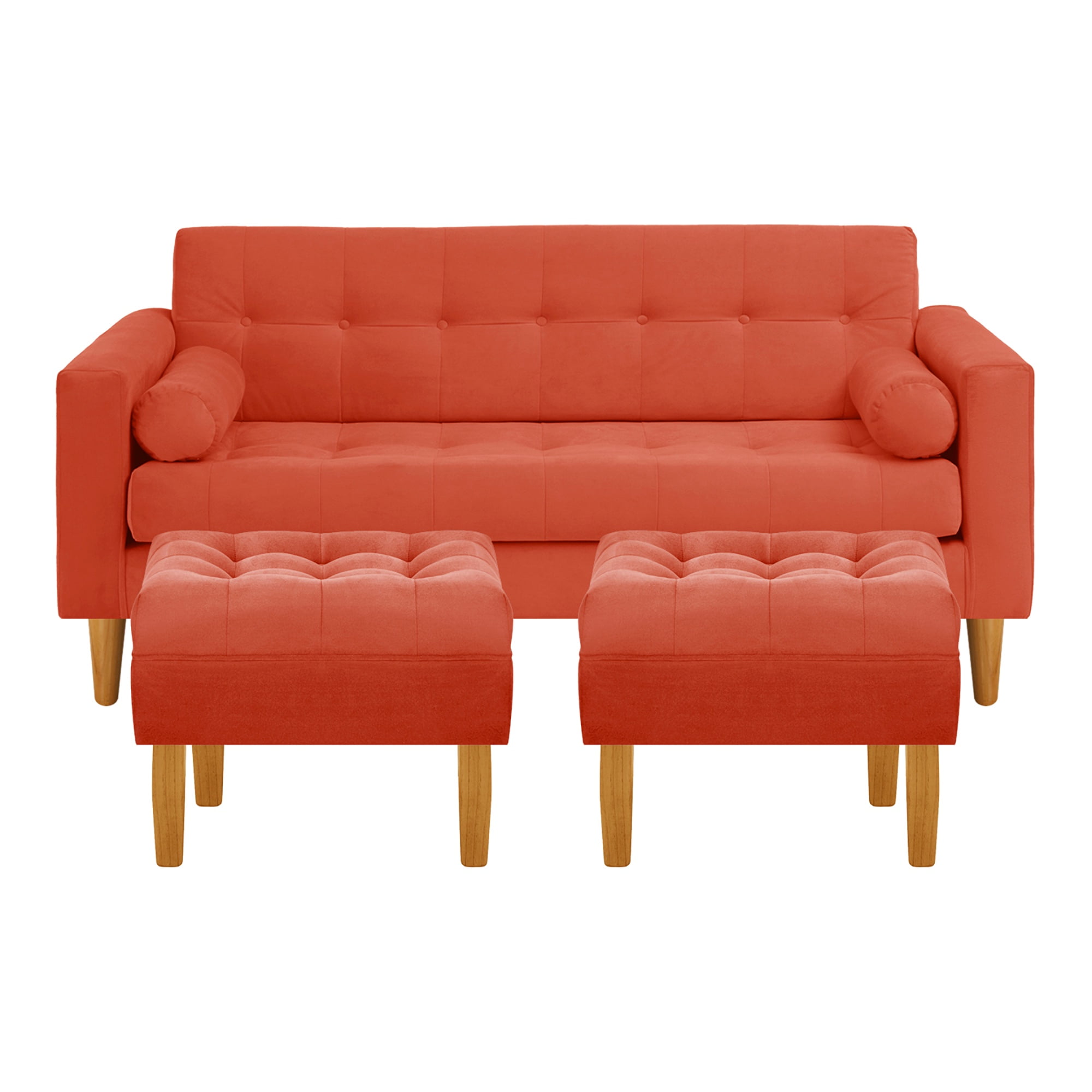 Bodevir - Sofa Retro 3c + 2 Pouf Felpa 04 Naranjo
