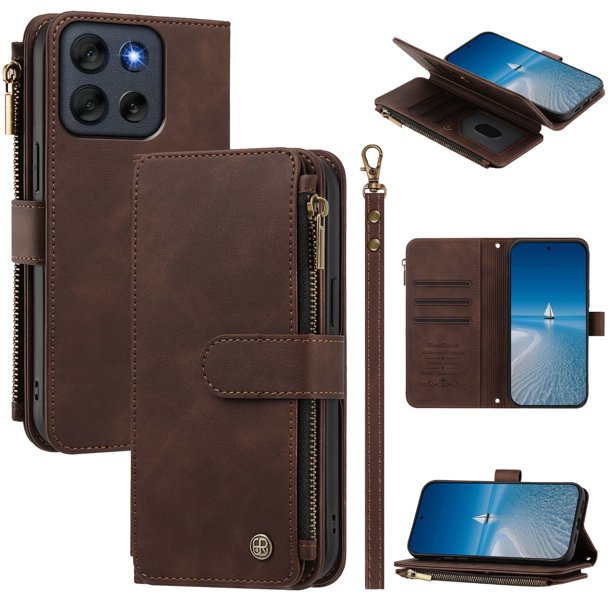 Cartera Motorola Moto G56 con Monedero y Ranuras, Marrón