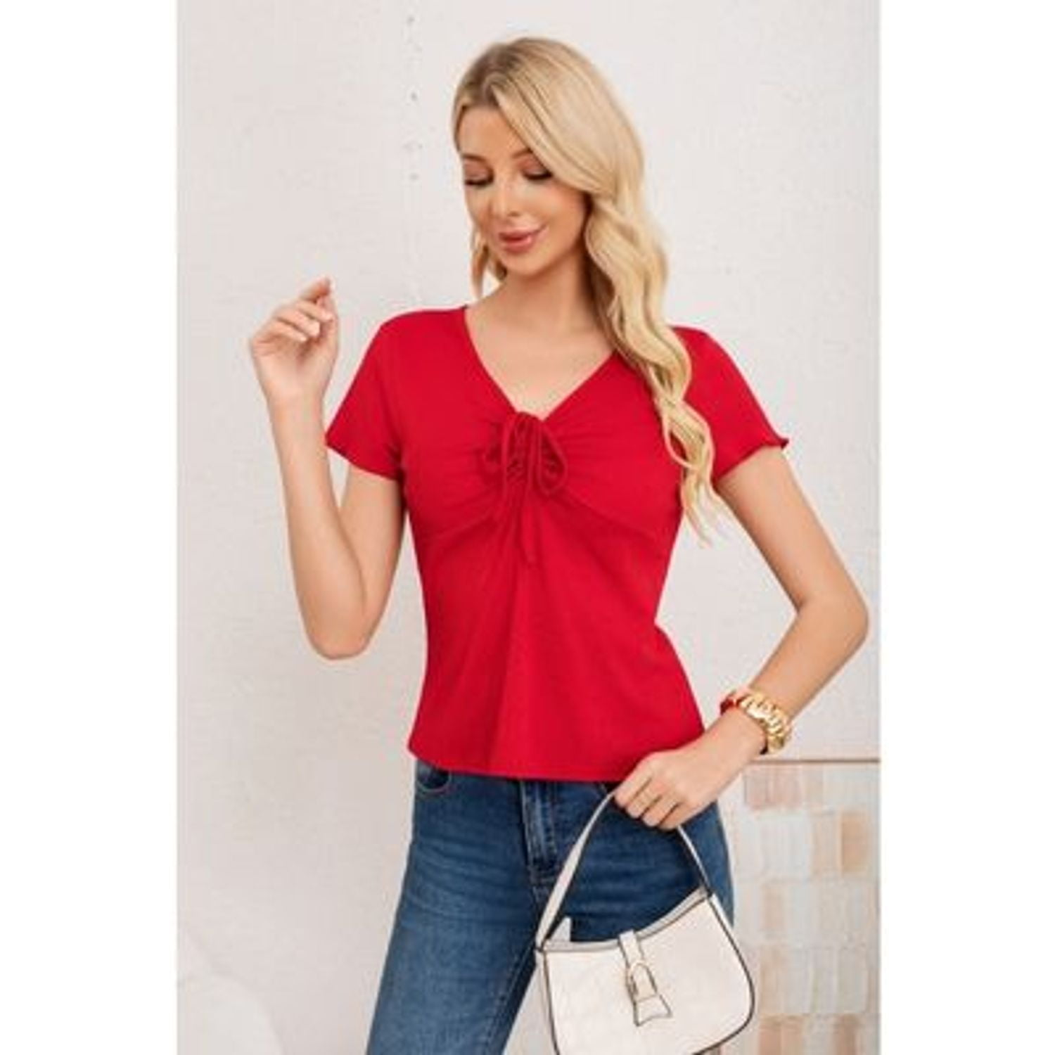 Likeshop - Polera Mujer Manga Corta Acanalada Tiritas 3394