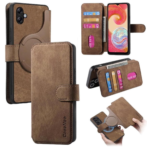 Funda Billetera Magnética para Samsung Galaxy A04E Soporte Tarjetas Desmontable Marrón